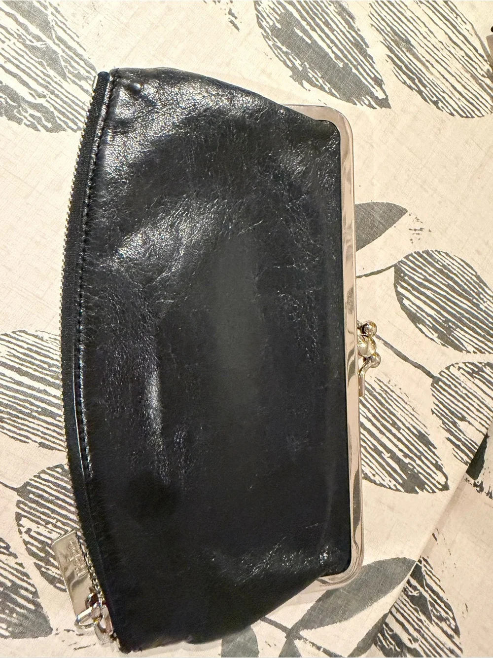 HOBO Millie Clutch Wallet - Black Crinkle Leather With Bottom Zipper